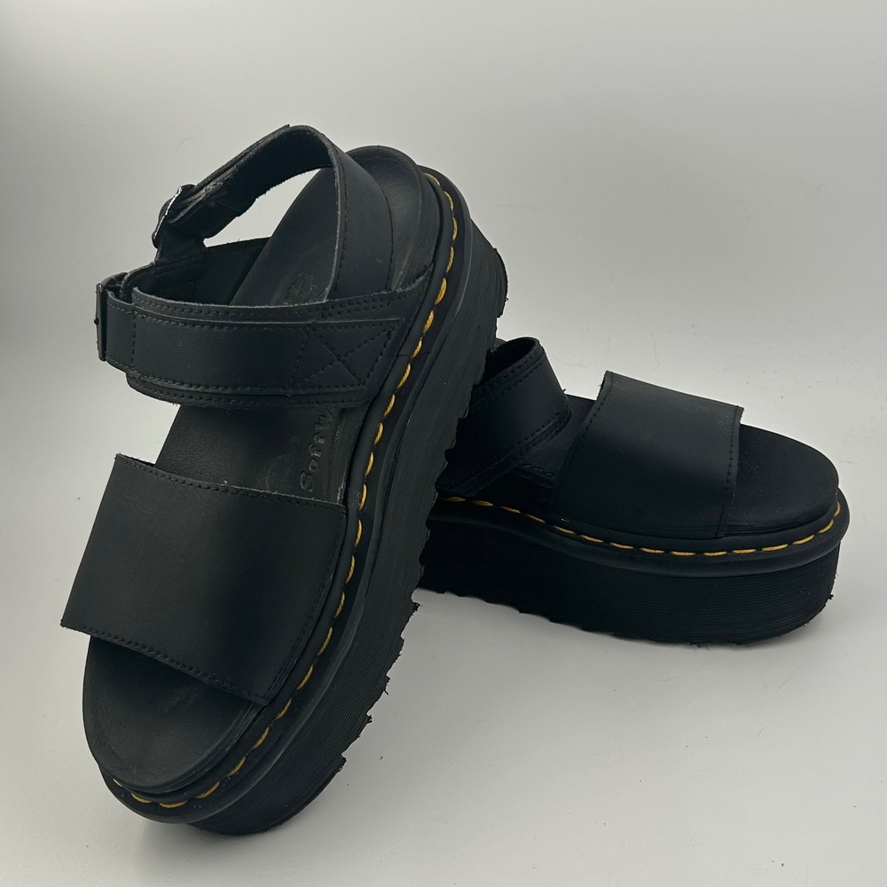 Dr. Martens Voss Quad Black Leather Platform Sandals Womens 8